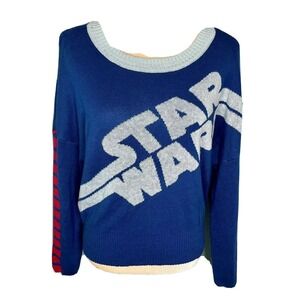 Star Wars Graphic Sweater Women Juniors Size L Knit Pullover Long Sleeve Blue